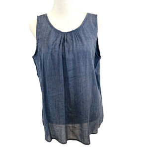 Papermoon Blue Split Back Lasercut Chambray Top Medium Summer Beach